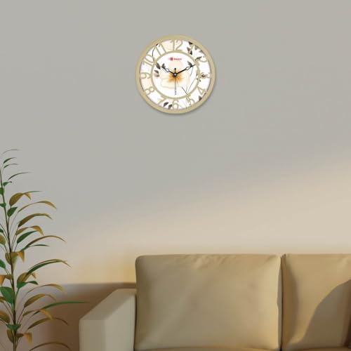 Image of Bosco Analog Non Ticking Silent, Delicate Floral Print in Beige Colour, 20 CM Table Cum Decorative Round Wall Clock for Home, Living Room, Bed Room, Office and Kitchen | BWC-1210