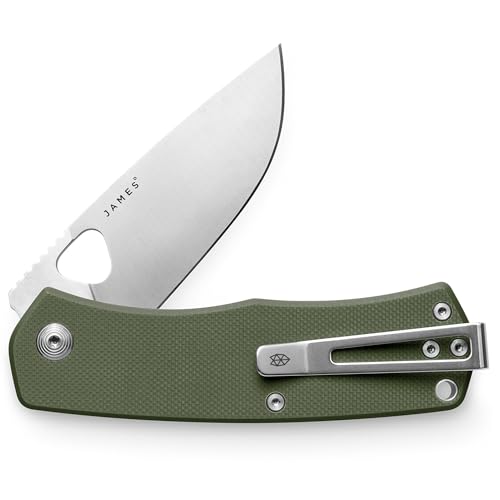 JAMES° The Folsom Folding Pocket Knife Built for EDC, 2.75' Stainless Steel Blade, Liner-Lock, and Ambidextrous Design, OD Green Grip