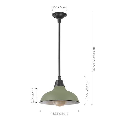 Image of JONATHAN Y Jasper 1-Light Farmhouse 12.25 inch Metal Pendant, Matte Olive Green | Indoor Outdoor Use, Rustic Vintage Dome Shade, Adjustable Height, Kitchen Island Porch Entryway, LED Bulb Included