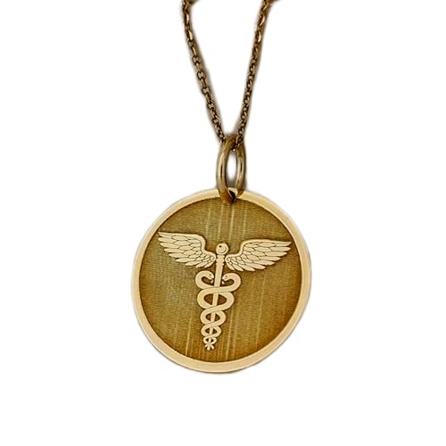 Collier pendentif pièce gravée symbole médical pour homme et femme