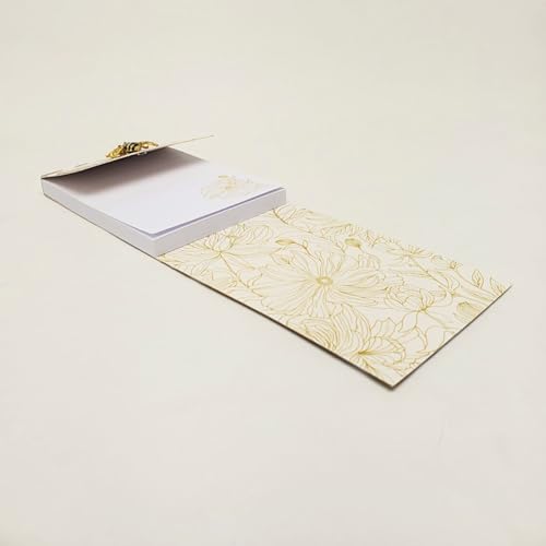 Image of Punch Studio Flip-Top Notepad For Daily Notes or Notes on-the-go, with Magnetic Closure, Brooch Embellishment, Gold-Foil Accents & 75 Illustrated Sheets, 5 inch x 3.75 inch - White Dahlias (50440)