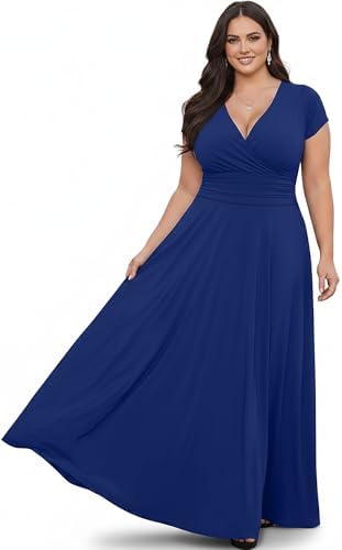 KOH KOH Womens Sexy Cap Short Sleeve V-Neck Flowy Cocktail Gown