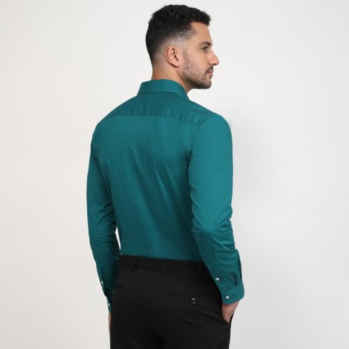 Image of Raymond Men Slim Fit Solid Pattern Pure Cotton Semi Cut Away Collar Full Sleeve Formal Shirt
