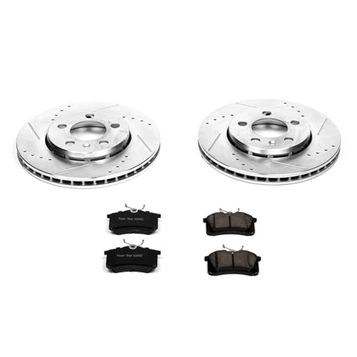 Image of PowerStop Rear Brake Kit for Audi TT Quattro 2000-06 |Volkswagen Golf 2002-04 |Jetta 2004-05 |R32 2004 - Drilled and Slotted Disc Rotors with Carbon-Fiber Ceramic Brake Pads Replacement, K920