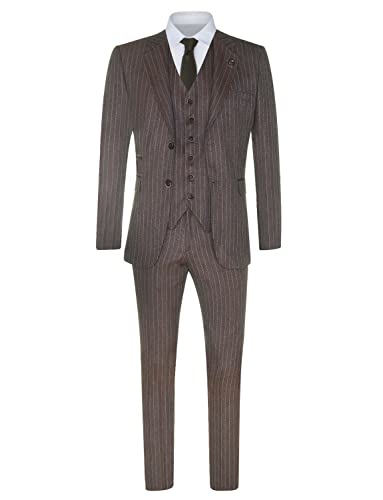 Costume 3 pièces pour homme avec veste à chevrons gilet col V et pantalon de banquet