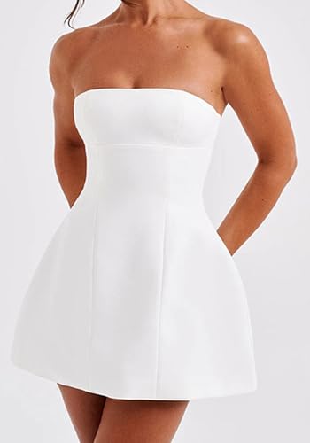 SHINFY Women Sexy Strapless Mini Dress Bodycon Off Shoulder Tube Top A-Line Short Dress Formal Cocktail Dresses2