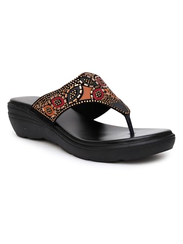 Image of Women's Elevate Comfort Flat Sandals Cushioned Adjustable & Stylish Slip-Resistant Design For Girls /Ladies Black