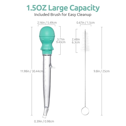 Image of U-Taste 1.5oz Angled Turkey Baster - 228.2℉ Heat Resistant Food Grade Tritan and Silicone Large Octopus Bulb Baster Set with Cleaning Brush for Cooking Basting Meat Poultry Beef Chicken (Aqua Sky)