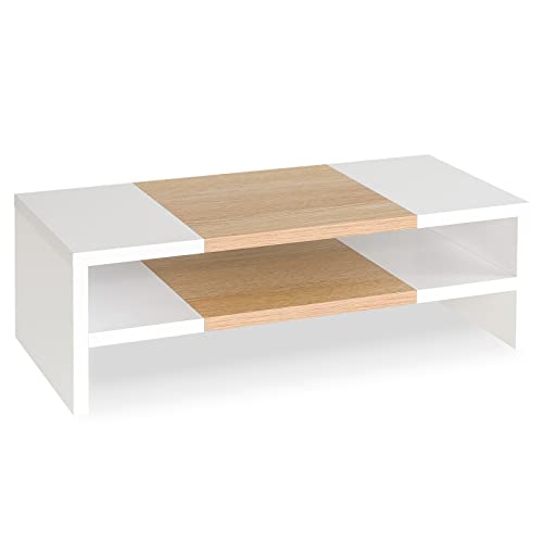 Image of TEAMIX 2 Tiers Desktop Monitor Stand Riser 20 Inch Printer Stand with Storage Small TV Riser Laptop Wooden Desk Organizer Shelf Bookshelf Maple (White+Maple, 2 Tiers) | Laptop /PC /Printer /Keyboard Storage, Ergonomic Design, 15mm thick Sturdy Wood Boards, TV Stand, Home Office Desk Accessories