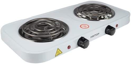 HAITOP Countertop Burner Electric Double Burners 2000 Watts Electric Hot Plate Temperature Controls Power Indicator Lights Easy to Clean
