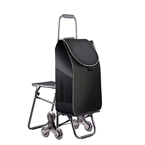 Carrito de la compra de 6 ruedas con asiento, carrito plegable portátil para comestibles, diseño apto para escaleras, bolsa impermeable de 35 litros de capacidad, ligero y duradero, ideal para