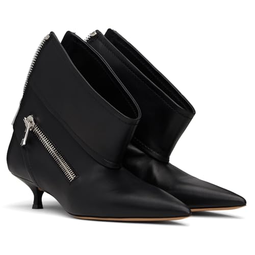 UniqueStride Women Ankle Biker Boots Side Zip Decor Pointed Toe Leather Wide Calf Kitten Heel Short Motorcycle Boots2