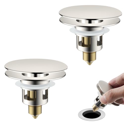 Universal Bathroom Sink Drain Stopper Strainer, 2PCS, Brushed Nickel