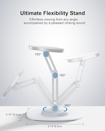Image of RIGGEAR Premium Magnetic Phone Stand for Desk, with 360 Rotating, Non-Slip Base, Foldable Metal Stand for Mobile /iPad Compatible with MagSafe iPhones and Android Phones (NOT A Charger)- White