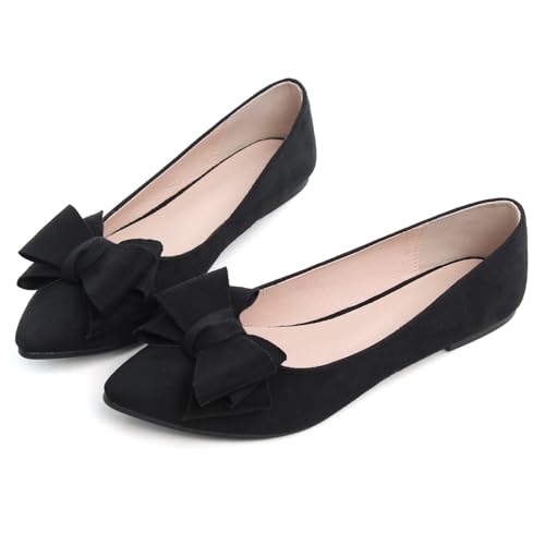 Image of TN TANGNEST Women's Flats Comfortable Dressy Slip On | Pointed Toe Bow Ballet Shoes, Business Casual Office Flats, Suede Flat Shoes