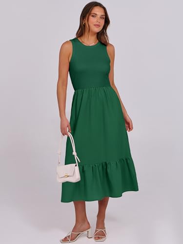Image of ANRABESS Women Midi Dresses 2026 Summer Casual Sleeveless Sundress High Neck Tank Top Racerback Flowy Beach Dress ＆ Pockets