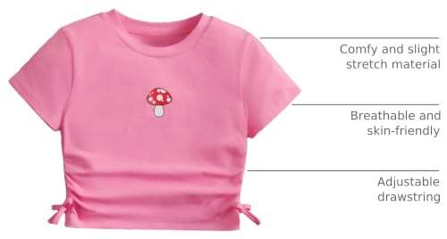 Image of SHENHE Girl's Mushroom Print Short Sleev Crop Tops Ruched Drawstring Tee T Shirts