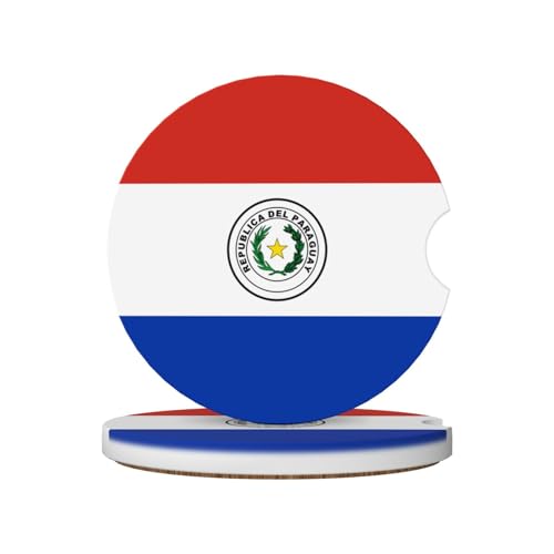 Lot de 2 Dessous de Verre antidérapants en céramique avec Motif Drapeau du Paraguay pour Porte-gobelets, avec Encoche pour Les Doigts