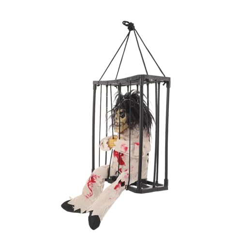 Décoration Halloween cage suspendue fantôme LED avec vêtements imprimés