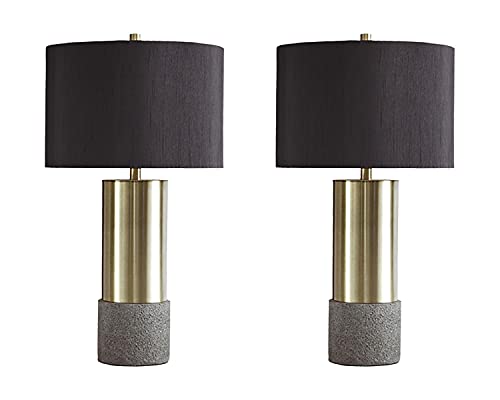 Signature Design by Ashley Jacek Modern Contemporary Table Lamp, 2 Count, Gray & Brass Finish