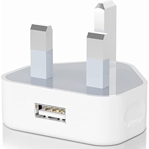USB Mains Charger, USB Wall 3 Pin UK, USB Charging Plug for iPhone 11 XS XR 7 8 6S 6 Plus 5S 5 X 13 12 14 mini SE iPad 1st 2nd 3rd 4th Mini Android tablets Cover