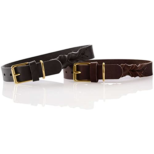 HUNTER Hundehalsband SANSIBAR SOLID, Leder, belastbar & strapazierfähig, handgelochtene Details, Messing-Beschläge, mit Schlüsselanhänger, Made in Germany, Farbe: dunkelbraun, Größe: 55