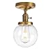 Pathson Industrial Brass Semi-Flush Mount Ceiling Light, Vintage Style Pendant Lighting, Glass Shade Hanging Light Fixtures for Laundry Room Living Room Cafe Bar