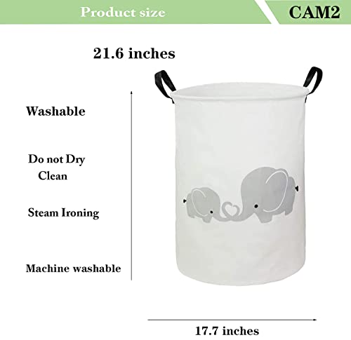 Cam2 Laundry Baskets 22"×16" Collapsible Waterproof Cotton Linen Foldable Laundry Hampers Storage Bin Organizer Baskets With Handles For Clothes, Toy, Nursery (Today+Elephant) #TOP2