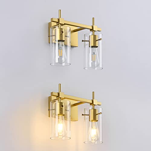 Image of SOLFART Gold Bathroom Light Fixtures 2 Light Wall Light Fixtures Bathroom Vanity Light Over Mirror Vintage Light