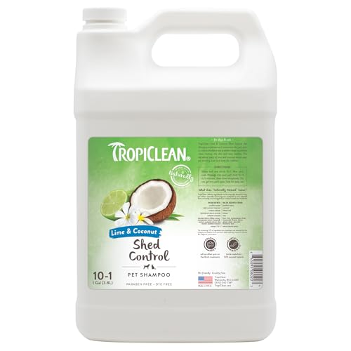 TropiClean Deshedding Dog Shampoo, Professional Dog Shampoo, Fast-Acting Shedding Control, Puppy Safe, Made in USA, Lime & Coconut Scent, 1 Gallon