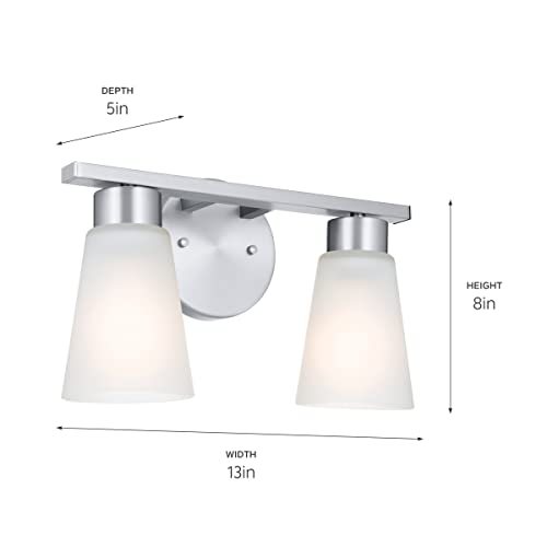 Image of Kichler Stamos 2-Light Bathroom Vanity Light Fixture with Satin Etched Glass Shades, Modern Wall Mount in Brushed Nickel for Mirror Lighting (13 x 8 x 5 in), 45887NI