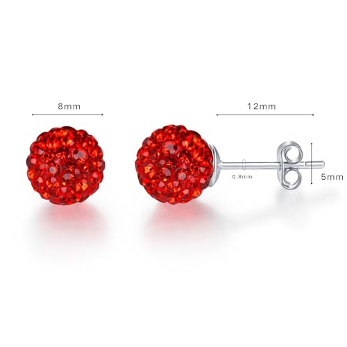 Rivertree Red Earrings Studs Crystal Paved Ball Glitter 925 Sterling Silver Post & Back Sparkle Rhinestone Diamond For Women 8Mm Hypoallergenic For Birthday Valentine'S Day Mother'S Day thumb #2