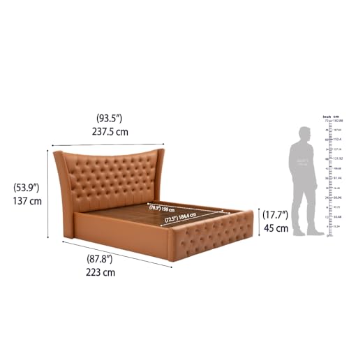 Image of Wakefit Bed | King (78 X 72) Solid Wood Bed, Upholstered, Hydraulic, 3 Year Warranty | - Lovejoy - Tan Brown