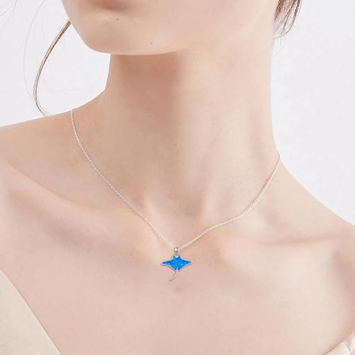 URONE Ocean Necklace 925 Sterling Silver Shark/Mermaid/Dolphin/Seahorse/Manta Ray/Whale Tail/Fish Penadant Necklace Ocean Jewelry Gifts for Women2