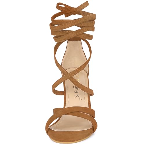 Allegra K Allegra K Women's Lace Up Heels Stiletto High Brown Heel Sandals 8.5 M US