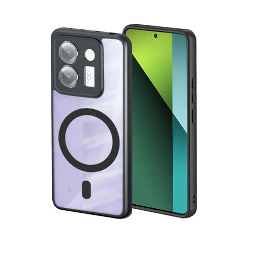 For Xiaomi POCO M7 Pro 用 ケース 透明のデザイン 耐衝撃 傷に強い背面 マグネット搭載 Magsafe対応 クリアブラックケース 米軍MIL規格取得 ハイブリット TPUバンパー PCマイクロドット加工 黄ばみなし 指紋防止-クリア