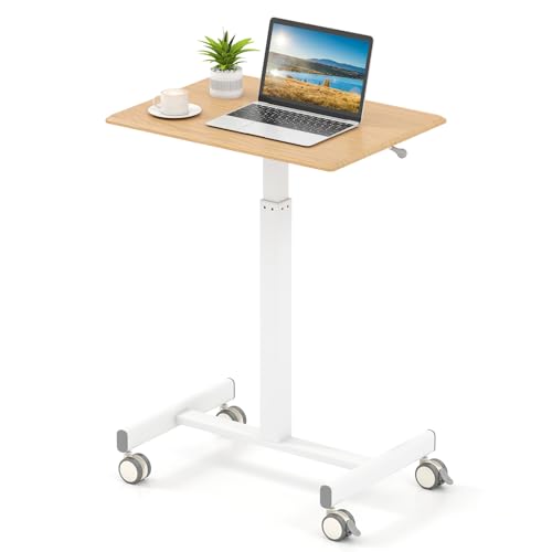 LIFEZEAL Scrivania mobile regolabile in altezza, scrivania seduto in piedi con ruote bloccanti, postazioni di lavoro per computer con molle a gas per computer, libri, 65 x 48 x 74,5-108,5 cm
