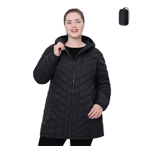 Plus Size Packable Puffer Jacket,Women's 1X-6X Water-Resistant