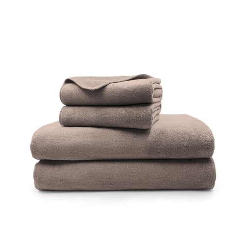 Image of Sassoon Venir Microfiber 4 Piece Towel Set 450 GSM (Sandstone Color) Ultra Soft Material, Towel for Daily use