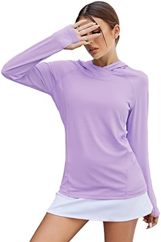 LUYAA V Neck Fishing Shirts for Women UV Protection Thumb Hole Golf Shirts Athletic Hoodie Purple L