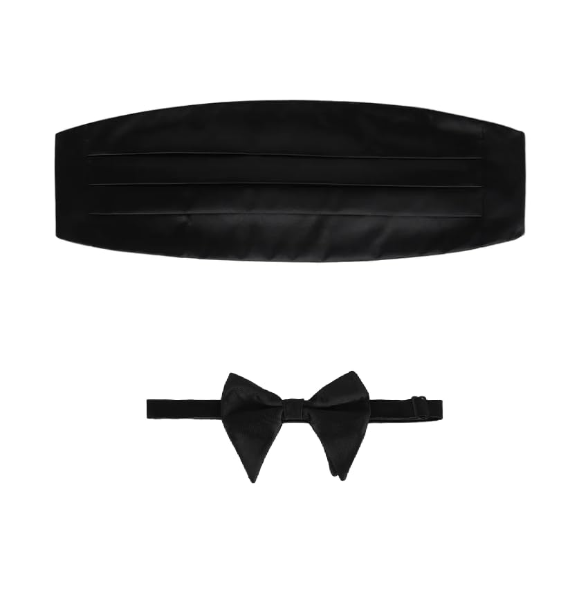Men's Cummerbund and Big Satin Bow Tie Set – Adjustable Tuxedo Accessories for Men | Formal Wear for Wedding, Party, Stage & Black Tie Events | Premium Satin Finish-image-34