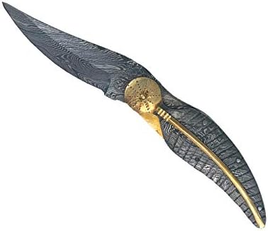 Handmade Damascus Steel Pocket Knife - Folding Knive - Damascus Blade and Handle with Brass Fitting Leather Sheath Included Hunting Outdoor Camping (Leaf Style Handle)