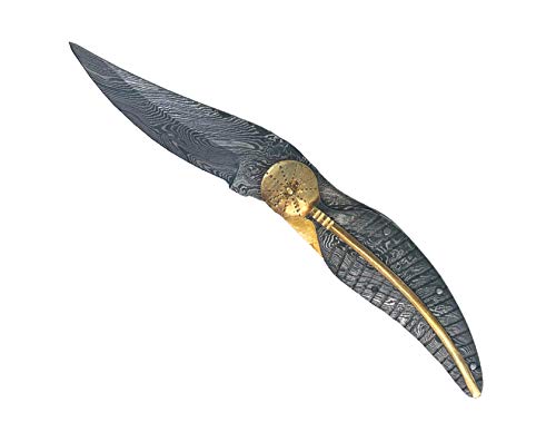 Handmade Damascus Steel Pocket Knife - Folding Knive - Damascus Blade And Handle With Brass Fitting Leather Sheath Included Hunting Outdoor Camping (Leaf Style Handle) #TOP30