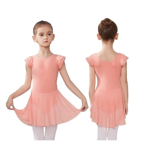 SPSNCXFN Tutú de Ballet para niña Ropa de Baile de Ballet Leotardos con Falda Vestidos for niñas Ropa for niños pequeños tutús Trajes de algodón de Manga Corta(O-Pink,120 Height 105-115cm)