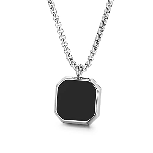 Fashion Frill Men's Jewellery Black Silver Chain For Men Boys Geometric Stainless Steel Black Silver Locket Pendant Necklace Chain For Men Boys Anniversary Gift For Husband Gift Chains (Image - 1)