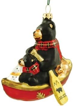 Glass Bear in Boat Ornament, Canoe Nautical Family, 4-inch