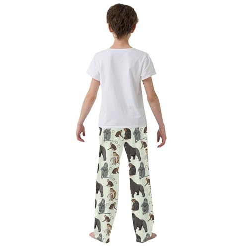 ZZXXB Monkey Pattern Boys Long Pants Soft Trousers Elastic Waist Kids Lounge Bottoms with Pockets S-XL3