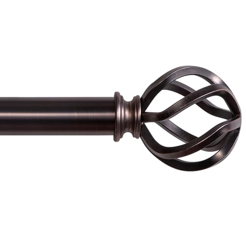 Curtain Rods 18 to 45 Inches, 1 Inch Modern Drapery Rods, Adjustable Heavy Duty Curtain Rod, with Twisted Cage Finial for Home & Office (18"-45"Dark R