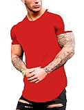 COOFANDY Camiseta de Manga Corta para Hombre Deportiva Camiseta T-Shirt Contraste de Color Fintness Shirt Sport Tshirts Rojo XXL