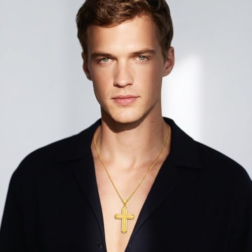Image of Midari Gold Cross Necklace for Men 18K Gold Cross Pendant Minimalist Faith Necklace Christian Pendant Religious Gift